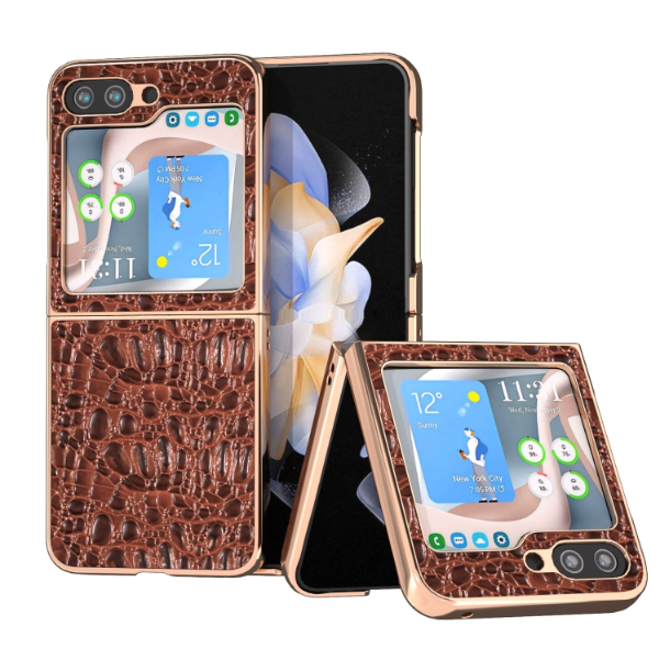 Sky Series Nano Electroplating Genuine Leather Phone Case - For Samsung Galaxy Z Flip5 - mosaccessories